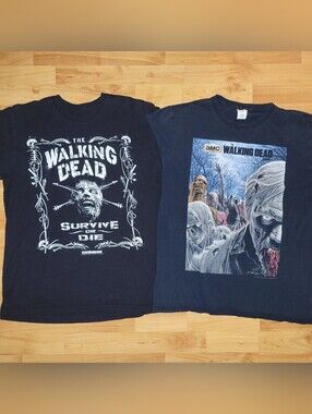 The Walking Dead Bundle: Two Black LARGE T-shirts Bundle. Grunge Skulls Zombies